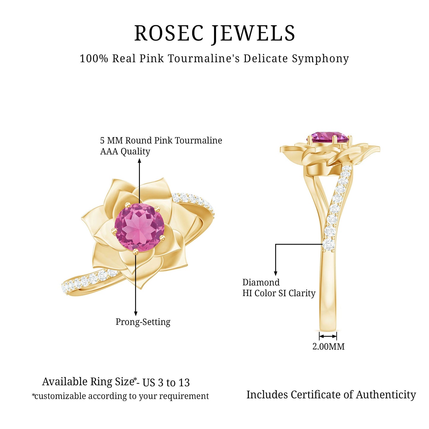 Pink Tourmaline and Diamond Flower Engagement Ring with Bypass Shank