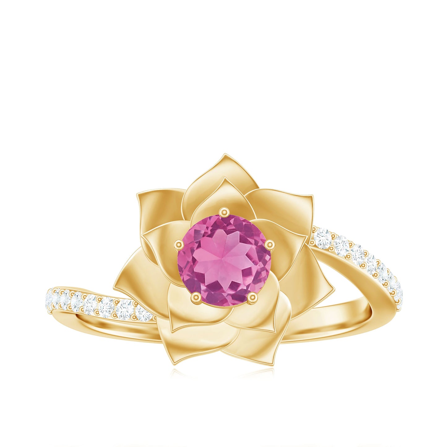 Pink Tourmaline and Diamond Flower Engagement Ring with Bypass Shank