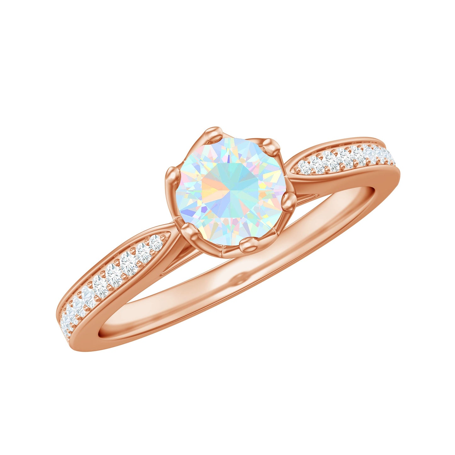 Genuine Ethiopian Rainbow Opal Engagement Ring with Diamond Side Stones