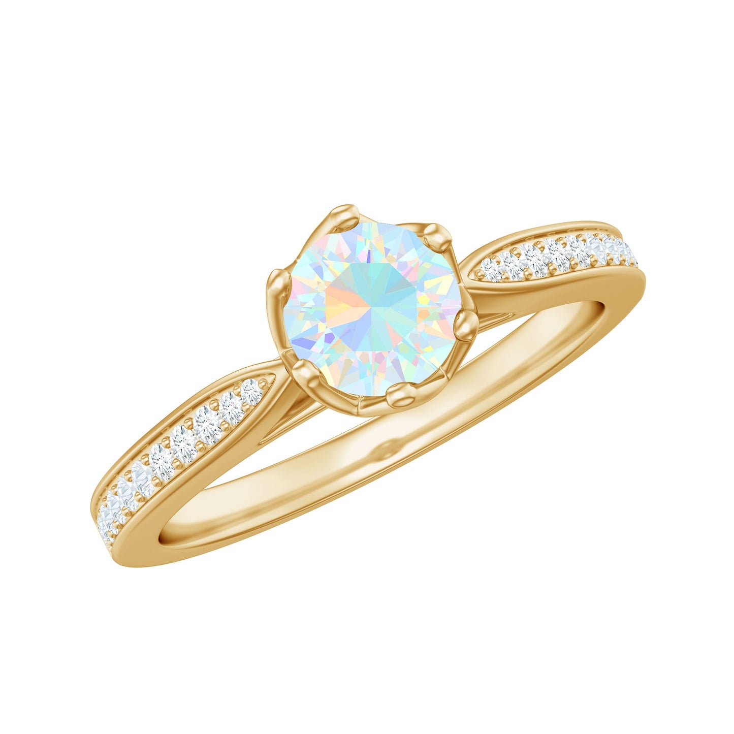 Genuine Ethiopian Rainbow Opal Engagement Ring with Diamond Side Stones