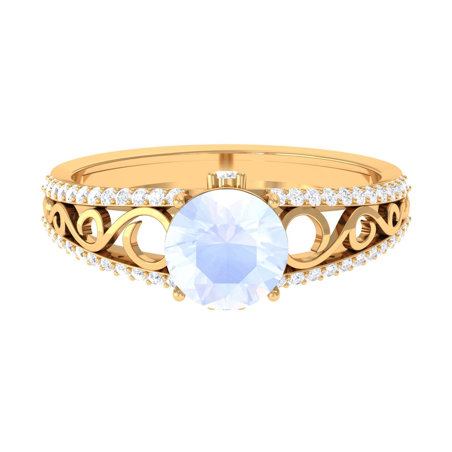1 CT Designer Moonstone Solitaire Engagement Ring with Diamond Accent