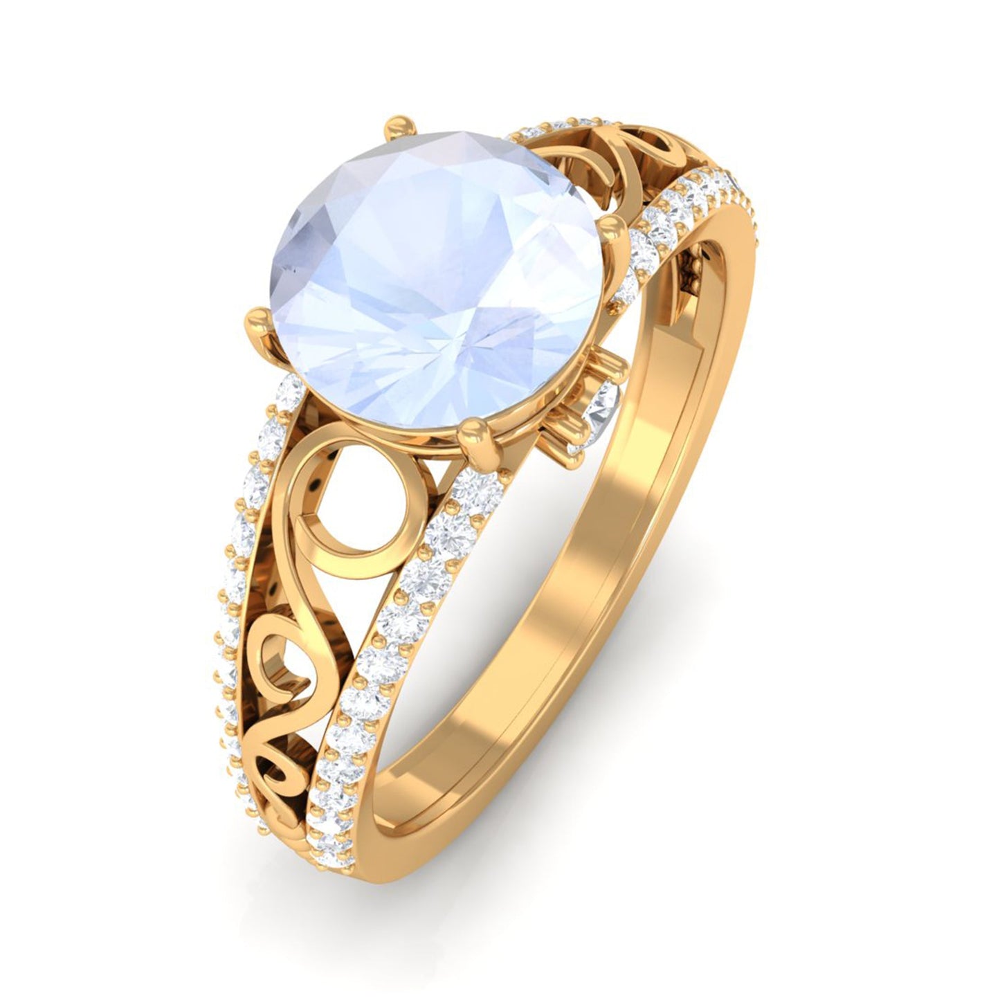 1 CT Designer Moonstone Solitaire Engagement Ring with Diamond Accent