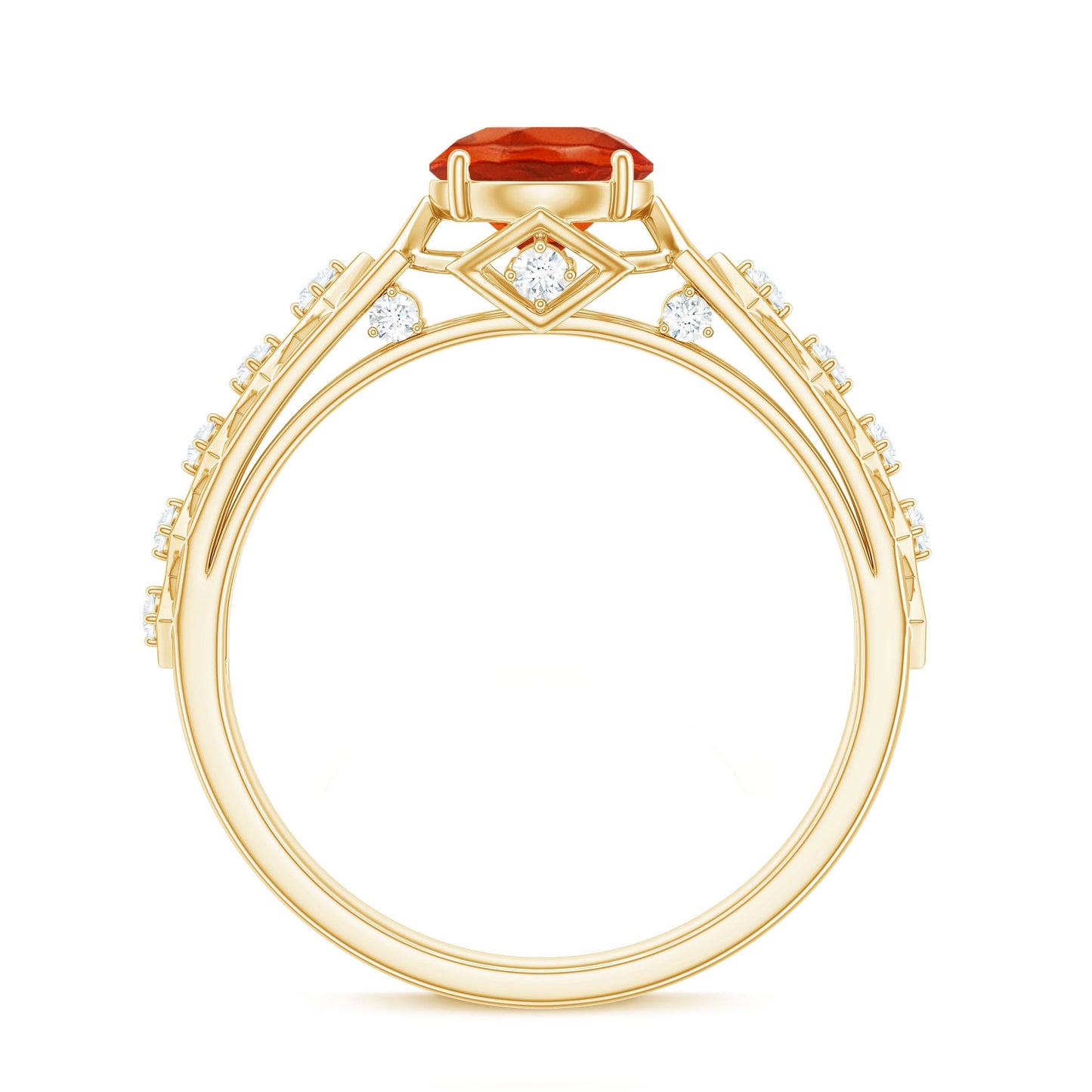 1 CT Solitaire Fire Opal and Diamond Art Deco Engagement Ring