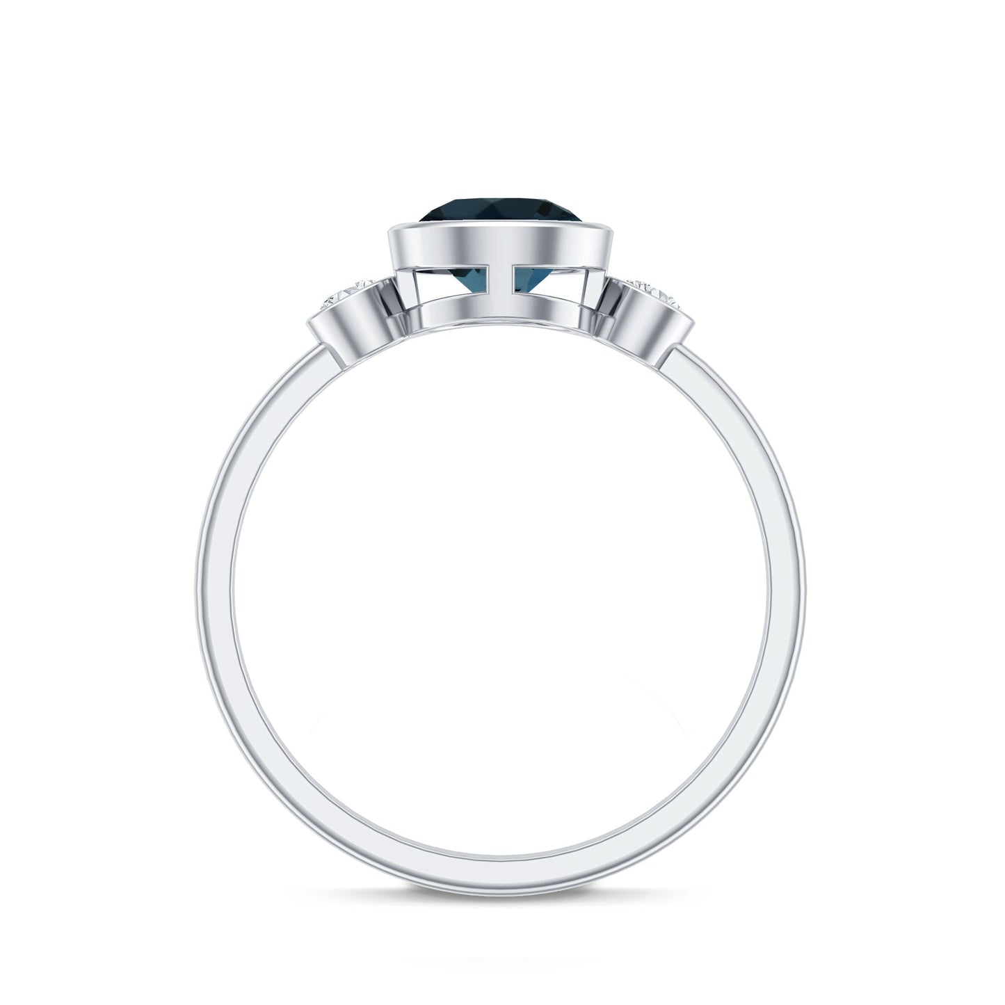 7mm Round London Blue Topaz Solitaire Ring in Bezel Setting