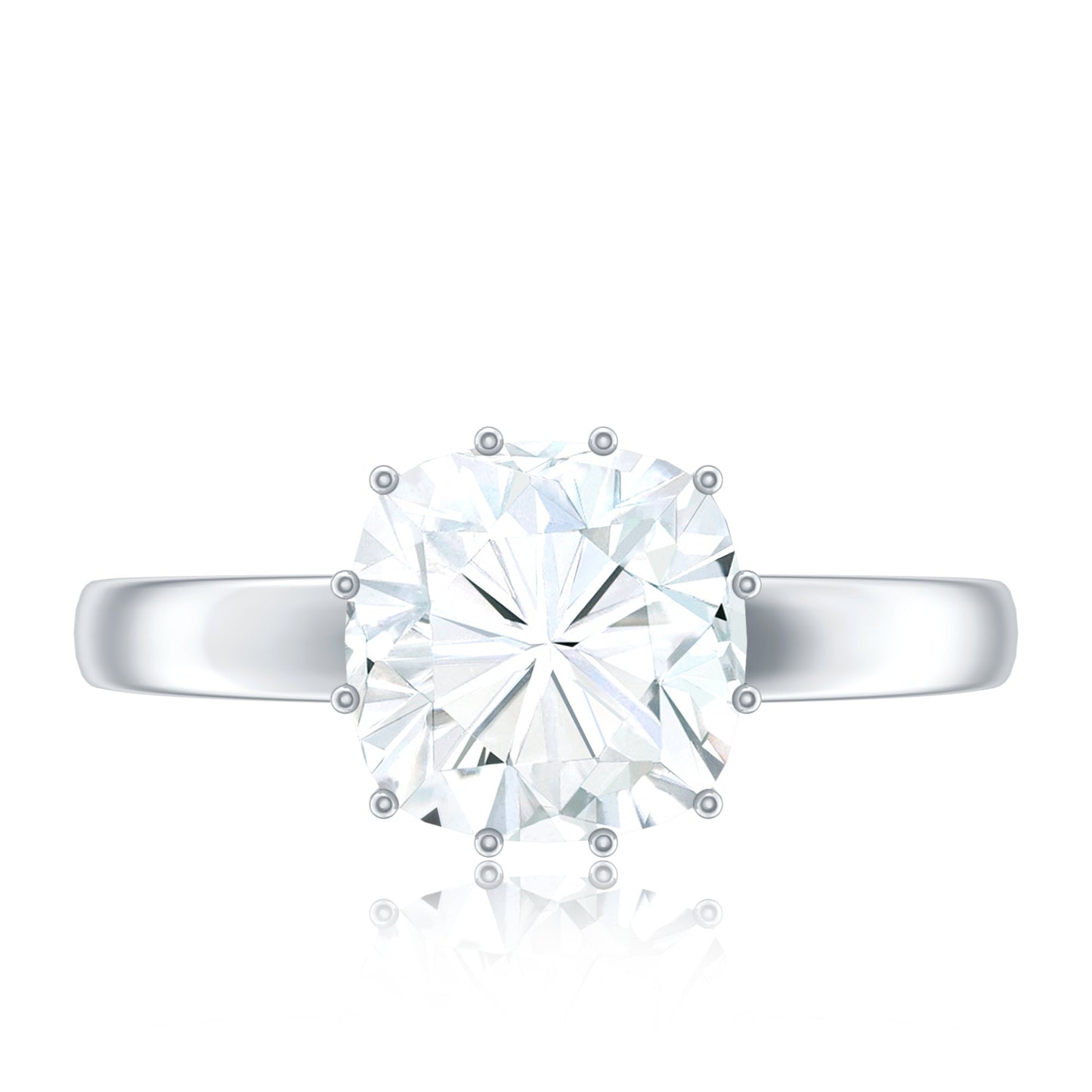 Certified 8 MM Cushion Cut Moissanite Solitaire Engagement Ring