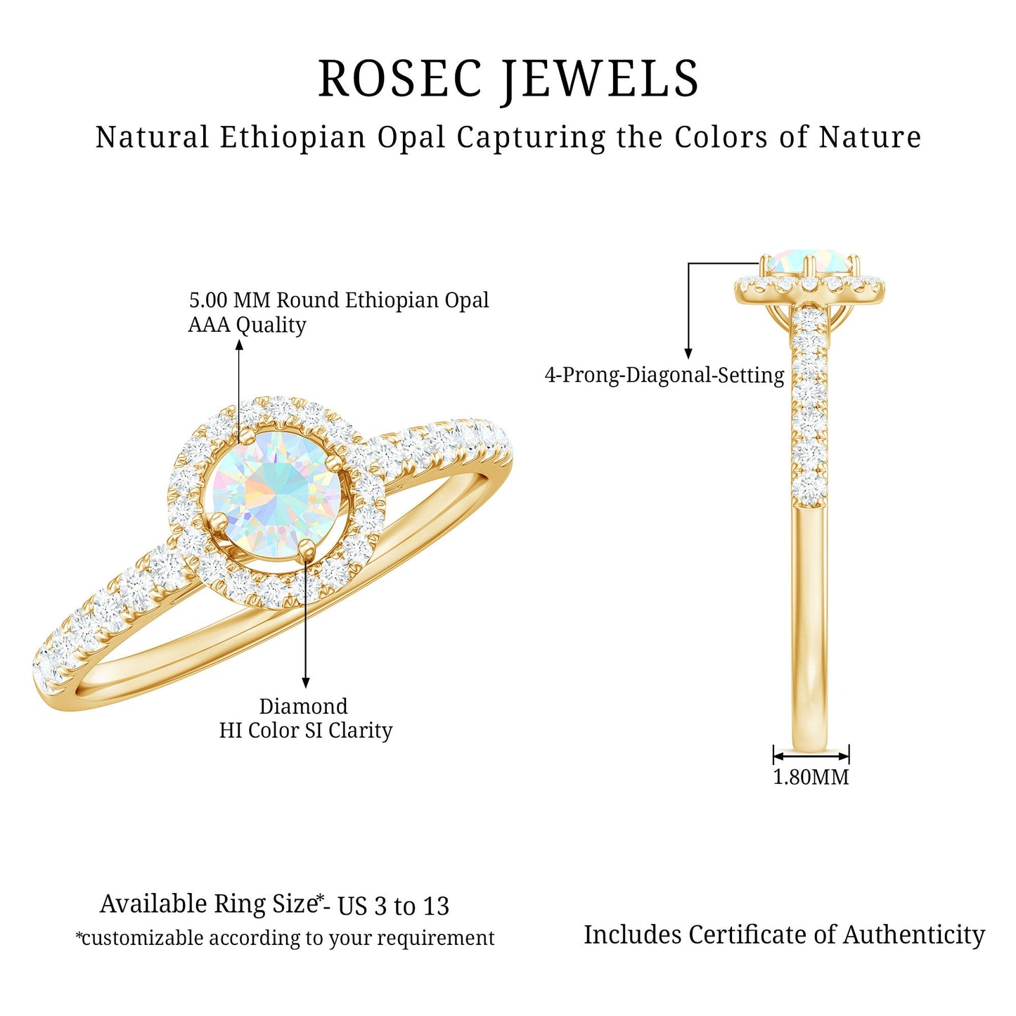 Natural Ethiopian Opal Diamond Engagement Ring with Halo