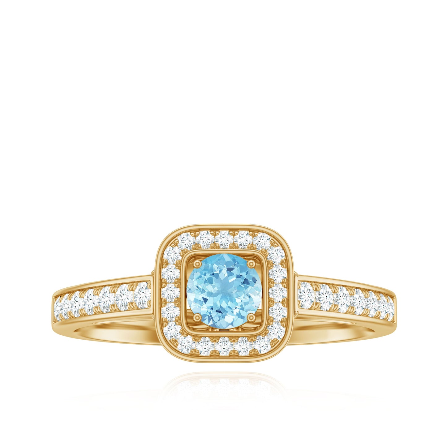3/4 Carat Round Aquamarine and Diamond Halo Promise Ring