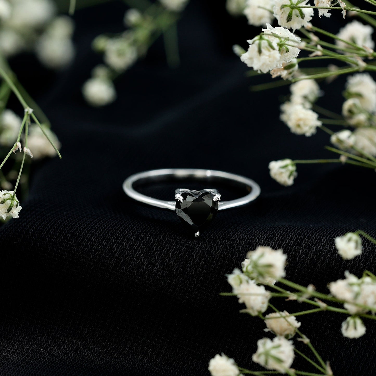 Solitaire Black Onyx Heart Promise Ring for Women