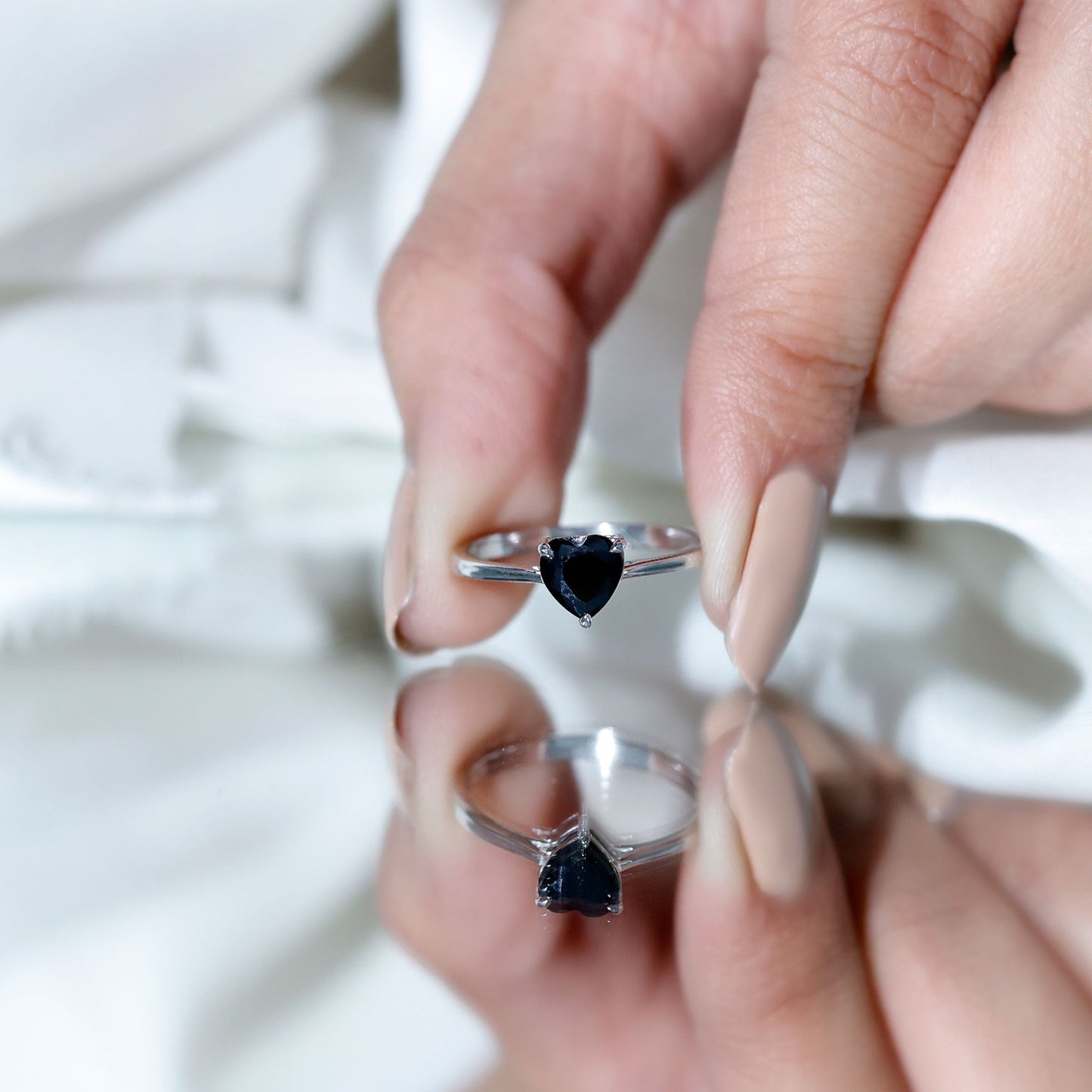 Solitaire Black Onyx Heart Promise Ring for Women
