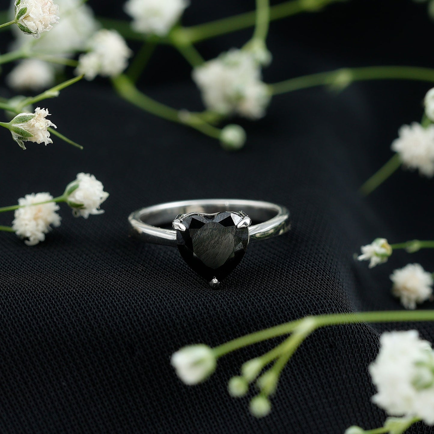 Heart Shaped Created Black Diamond Solitaire Promise Ring