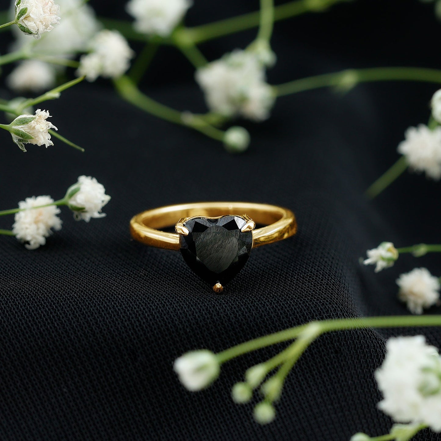 Heart Shaped Created Black Diamond Solitaire Promise Ring