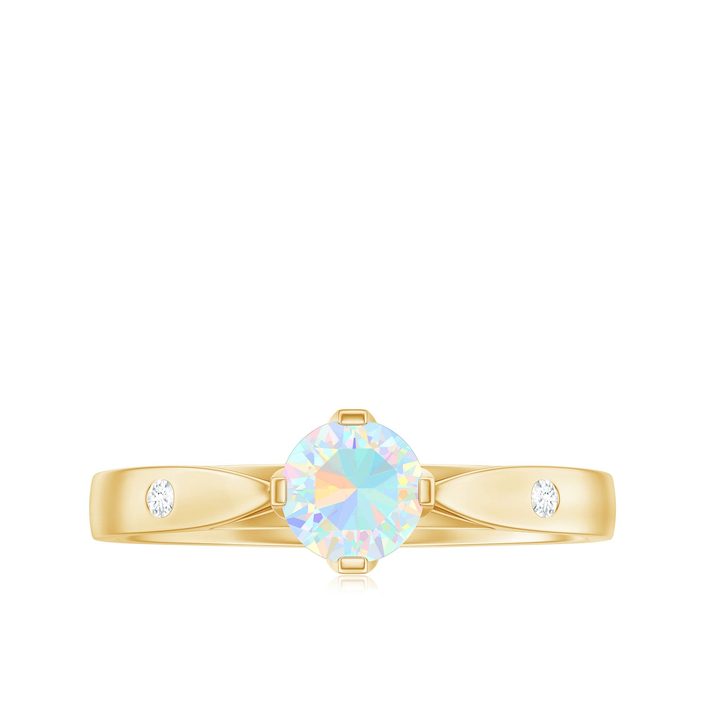 Natural Solitaire Ethiopian Opal Promise Ring with Diamond