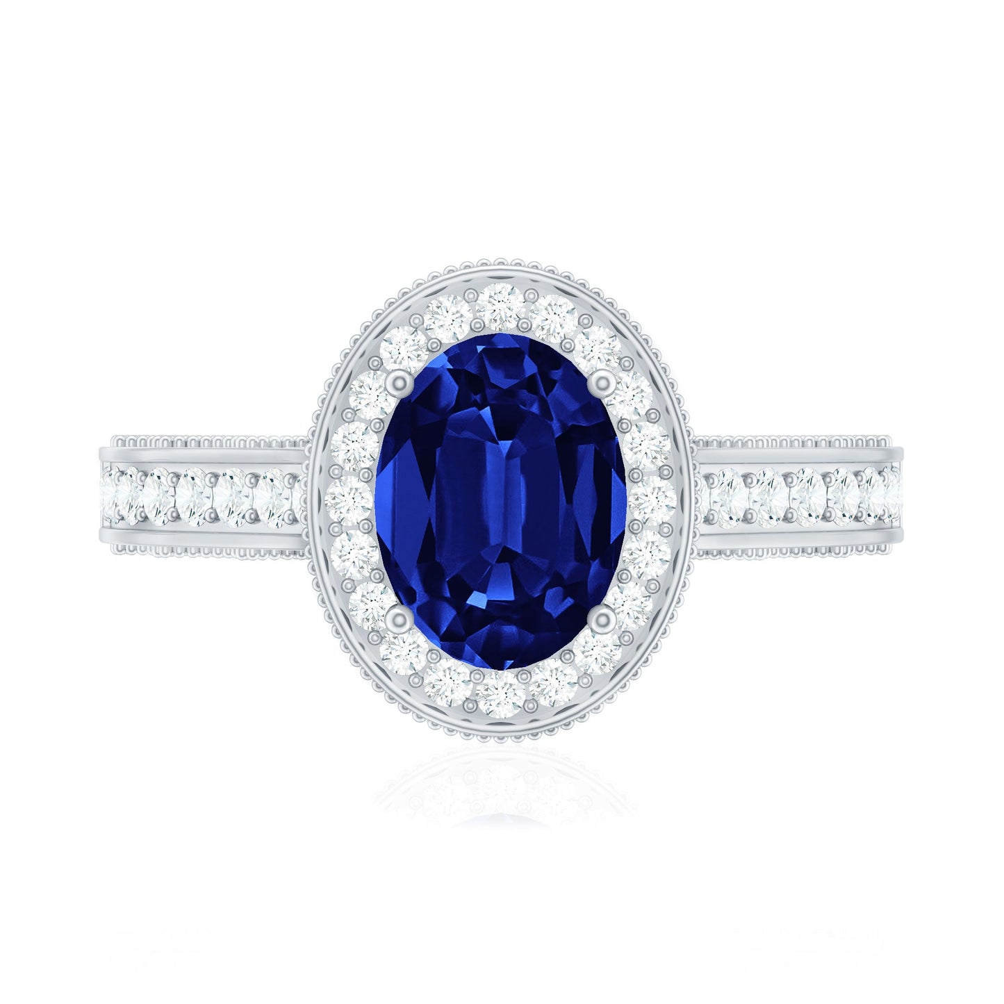 Certified 1.5 Carat Lab Grown Blue Sapphire Engagement Ring with Diamond Halo