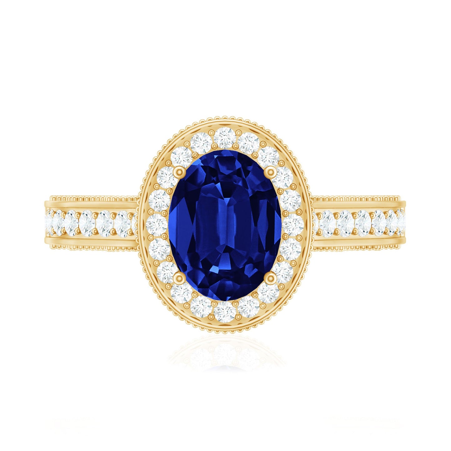 Certified 1.5 Carat Lab Grown Blue Sapphire Engagement Ring with Diamond Halo