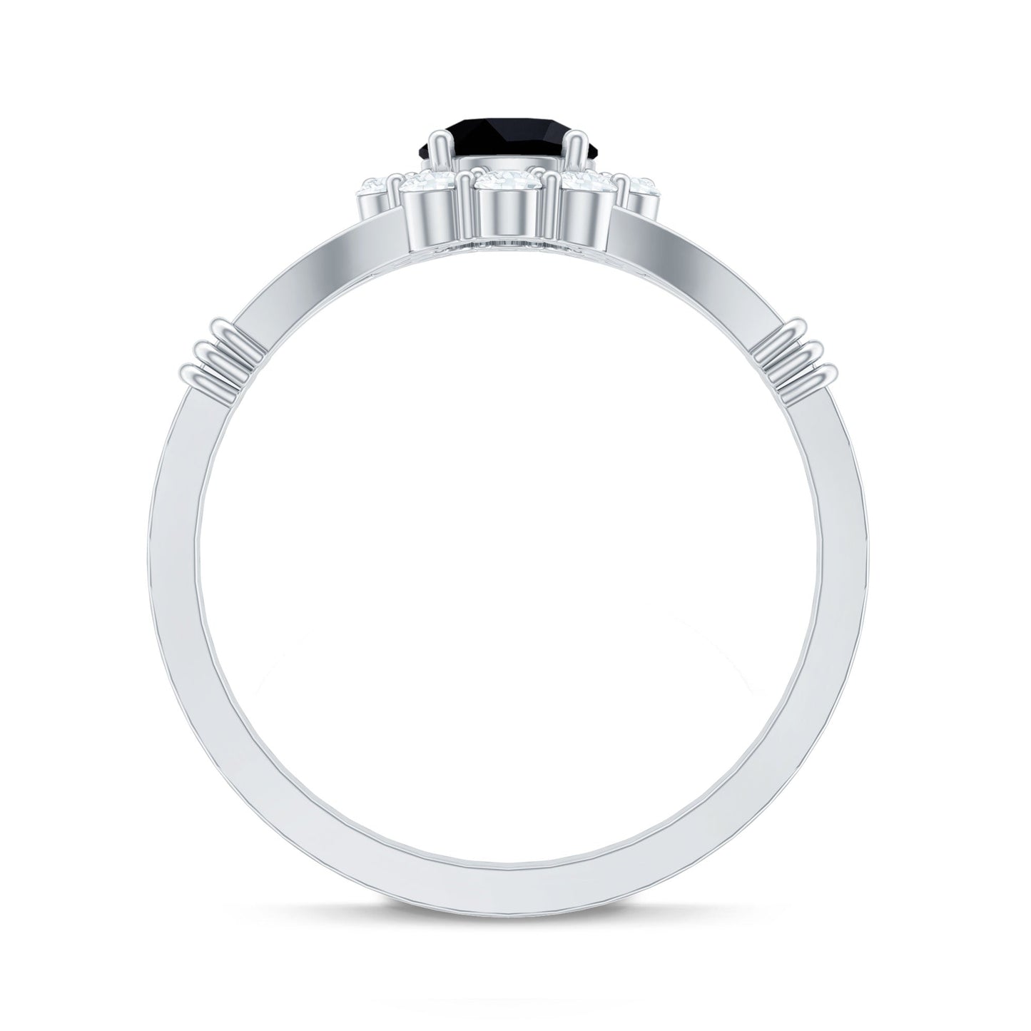 5mm Black Onyx Floral Engagement Ring with Diamond Halo
