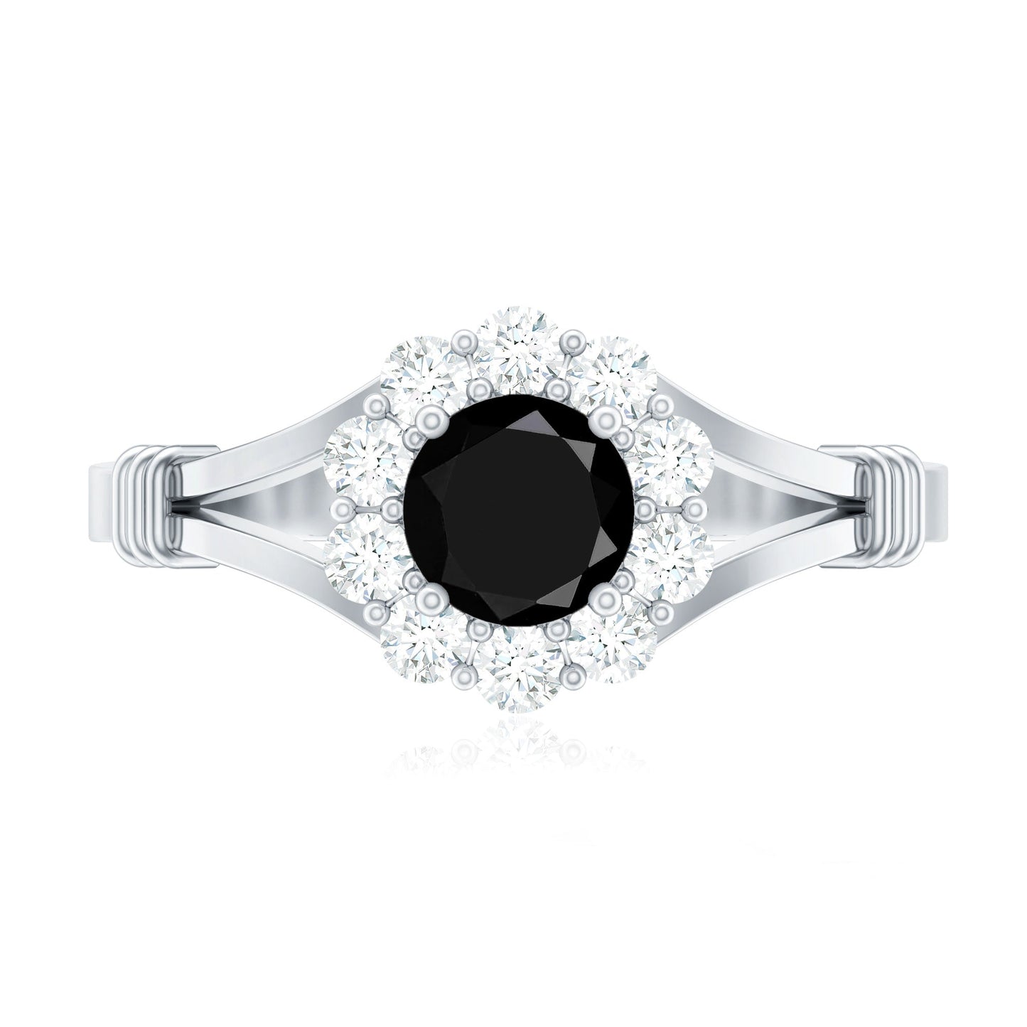 5mm Black Onyx Floral Engagement Ring with Diamond Halo