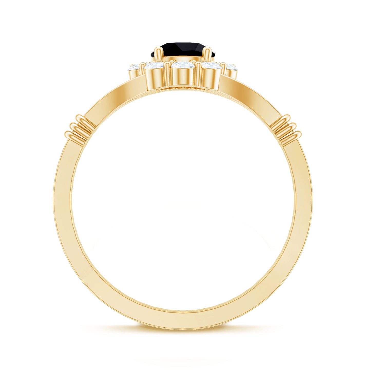 5mm Black Onyx Floral Engagement Ring with Diamond Halo