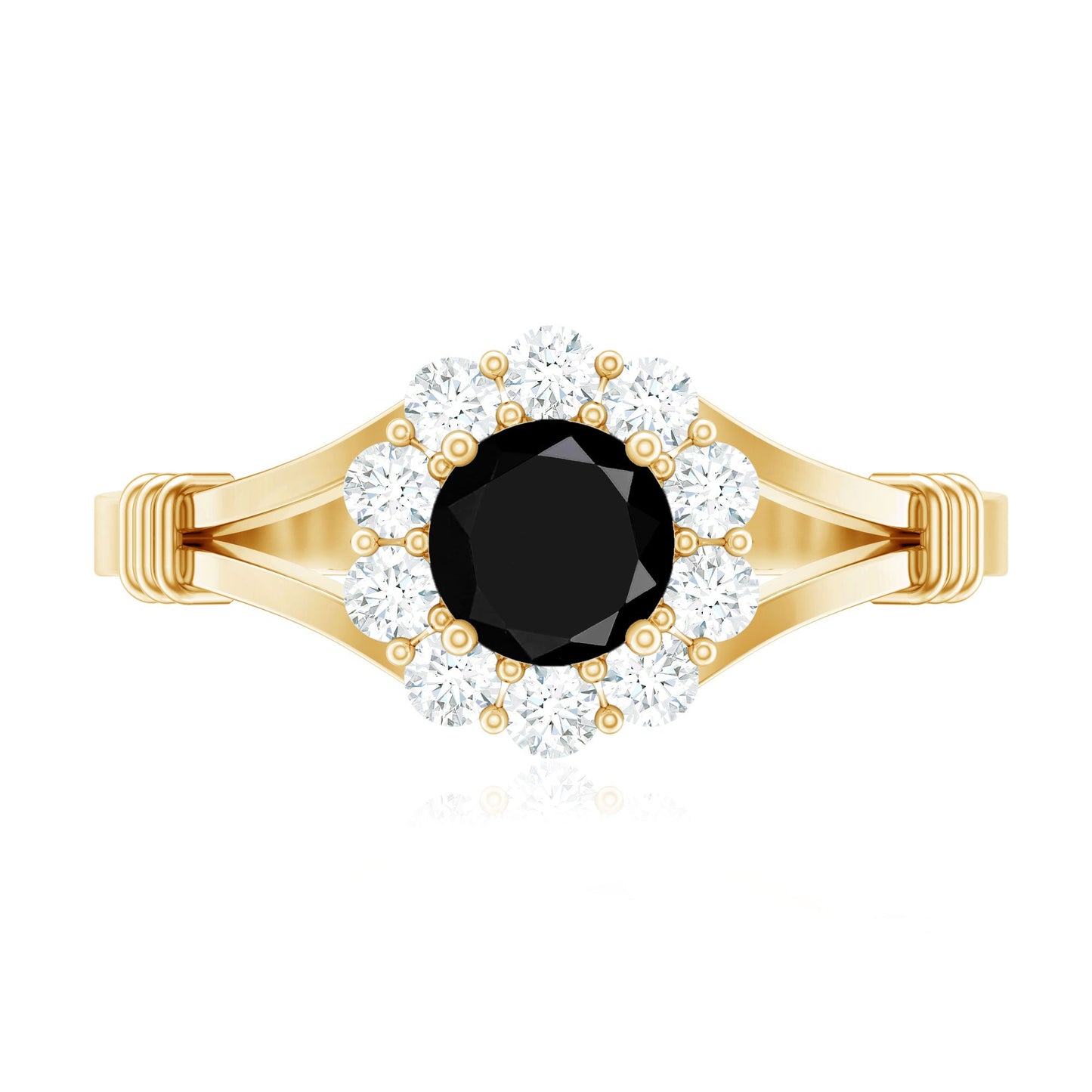 5mm Black Onyx Floral Engagement Ring with Diamond Halo