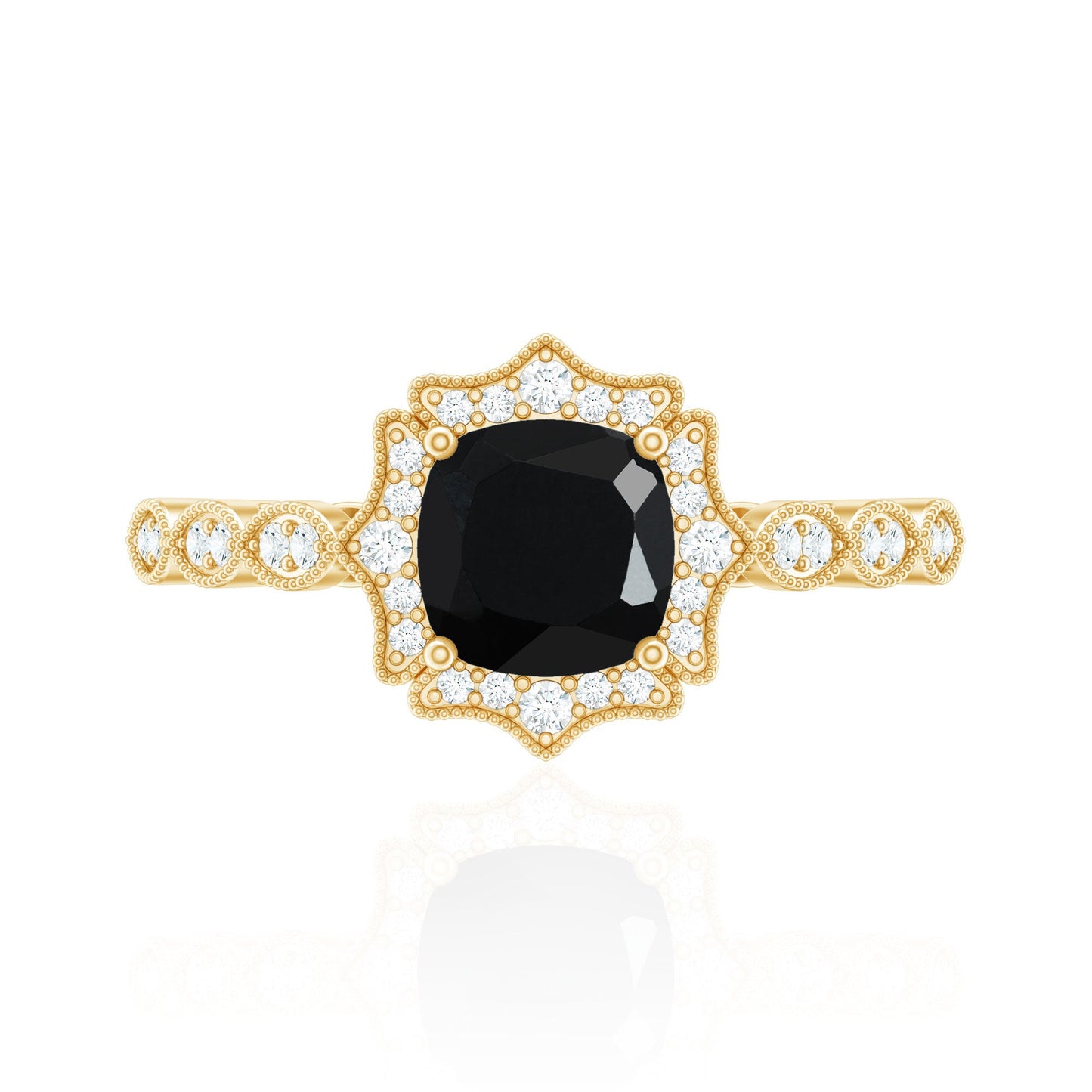 Vintage Inspired Black Onyx and Diamond Halo Engagement Ring