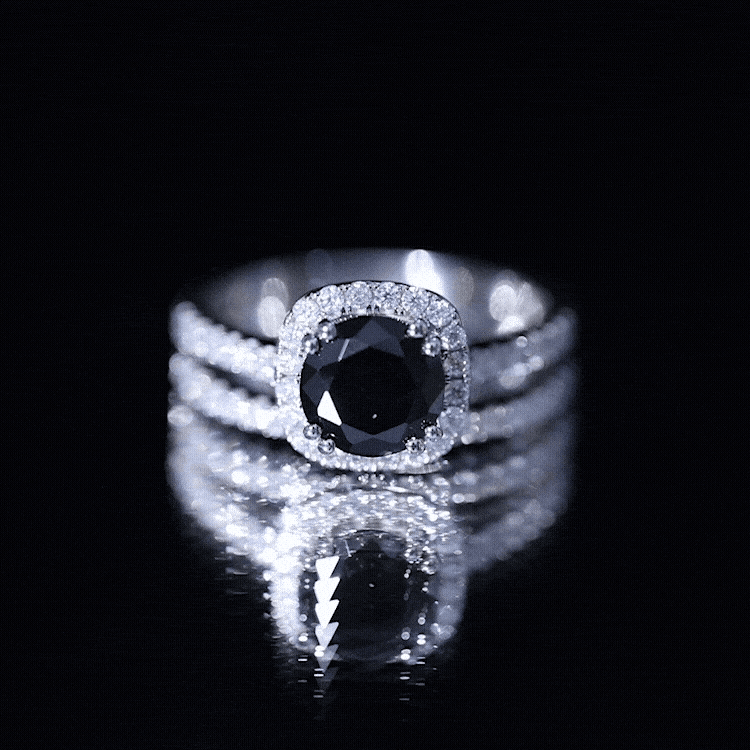Natural Black Spinel Wedding Bridal Ring Set with Moissanite