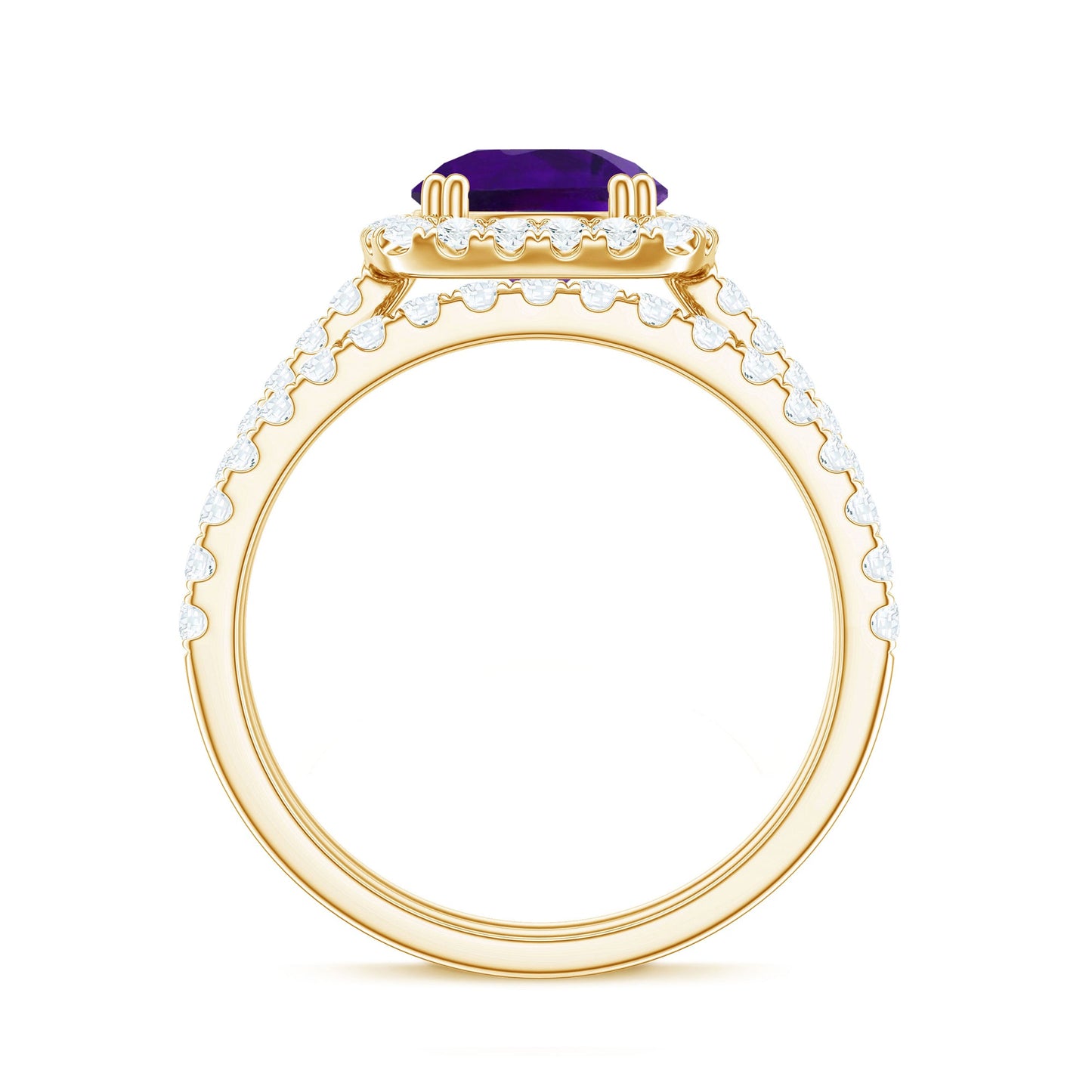 Real Amethyst and Moissanite Classic Halo Ring Set
