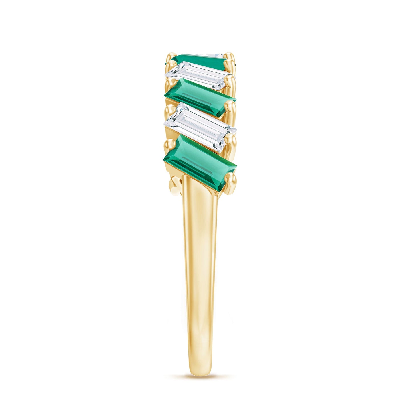 Certified Baguette Lab Grown Emerald Wedding Anniversary Band Ring