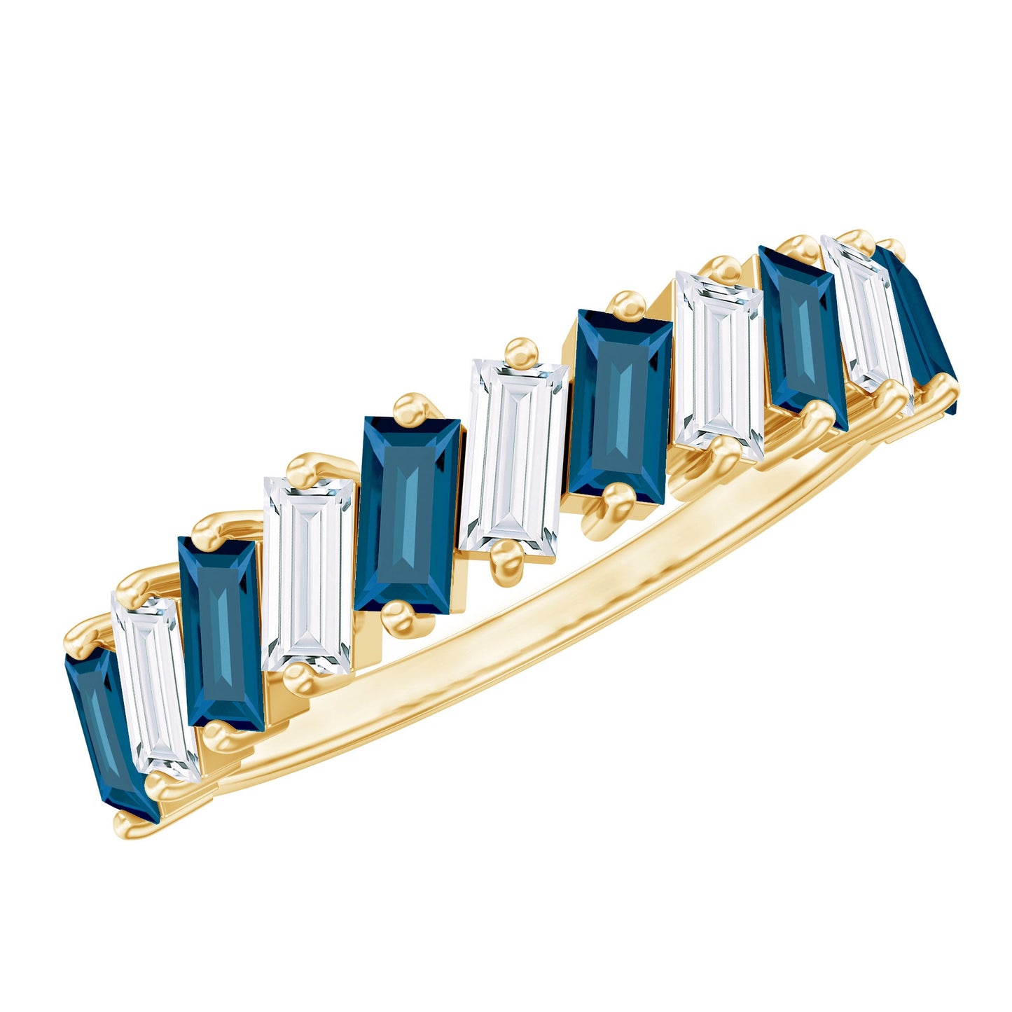 London Blue Topaz and Moissanite Baguette Eternity Ring