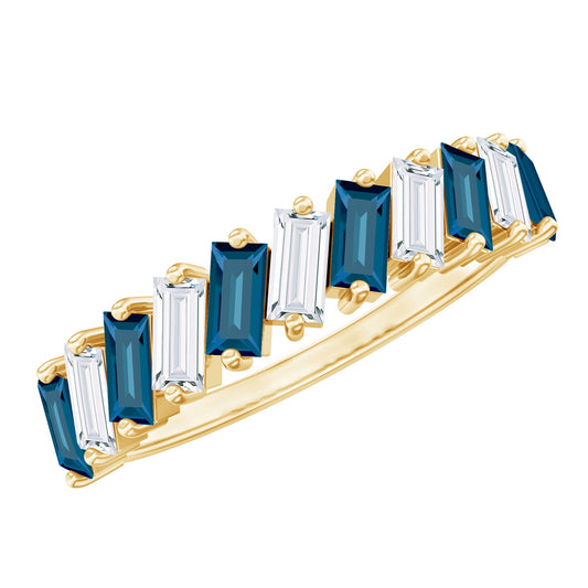 London Blue Topaz and Moissanite Baguette Eternity Ring