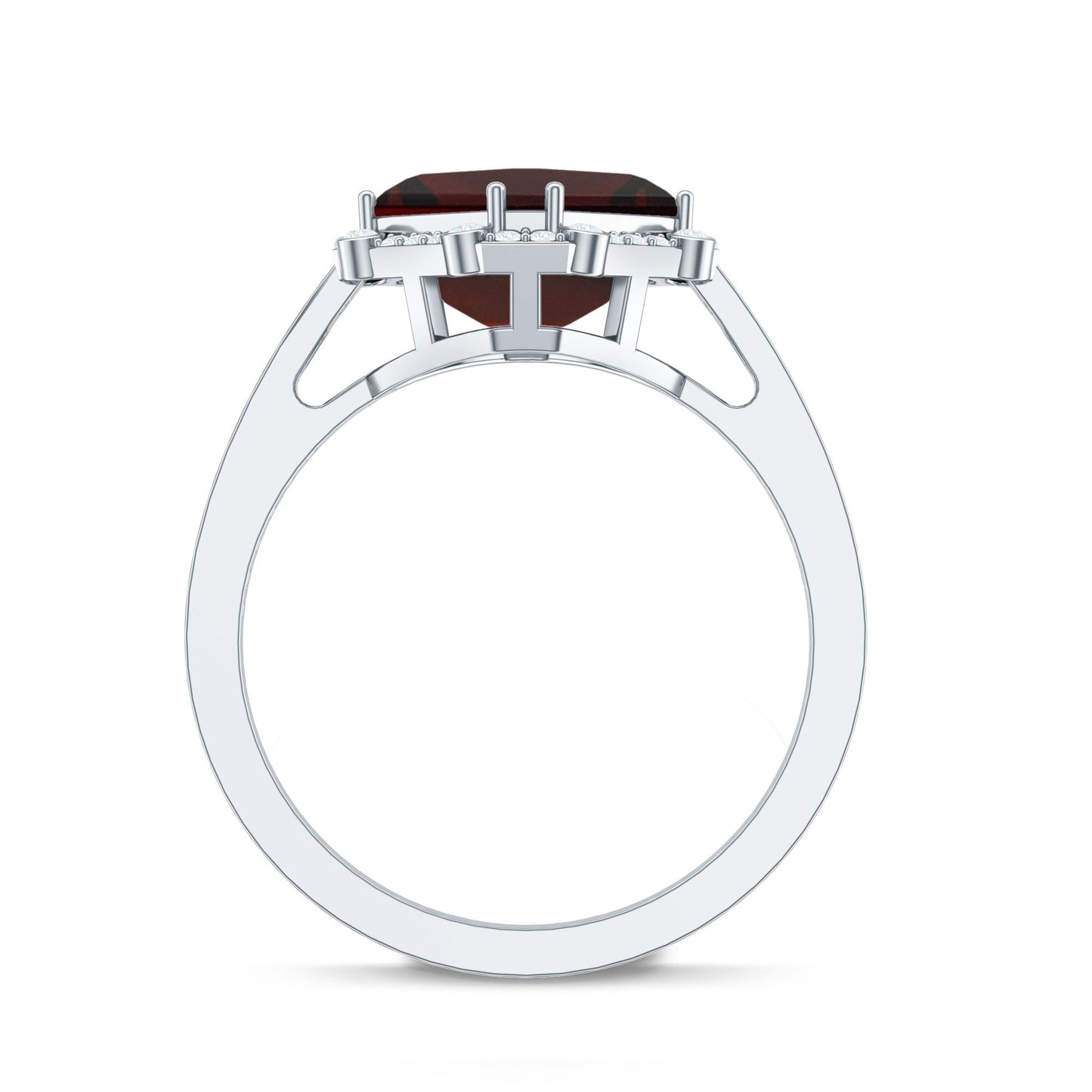 Natural 8mm Asscher Cut Garnet Engagement Ring with Diamond Halo