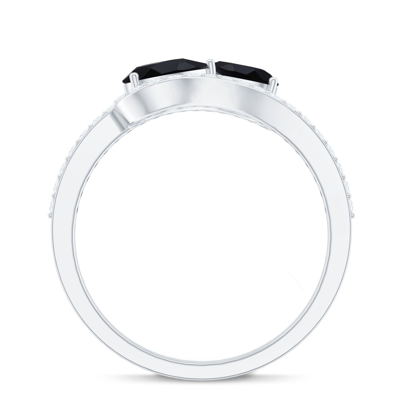 6X8mm Pear Cut Black Onyx Two Stone Engagement Ring with Diamond