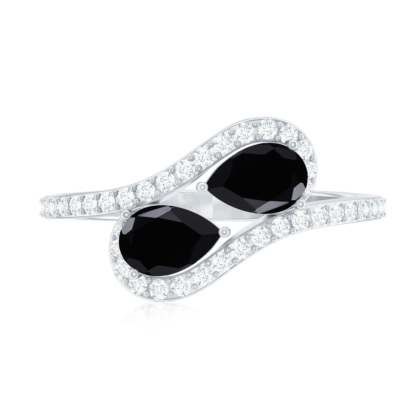 6X8mm Pear Cut Black Onyx Two Stone Engagement Ring with Diamond