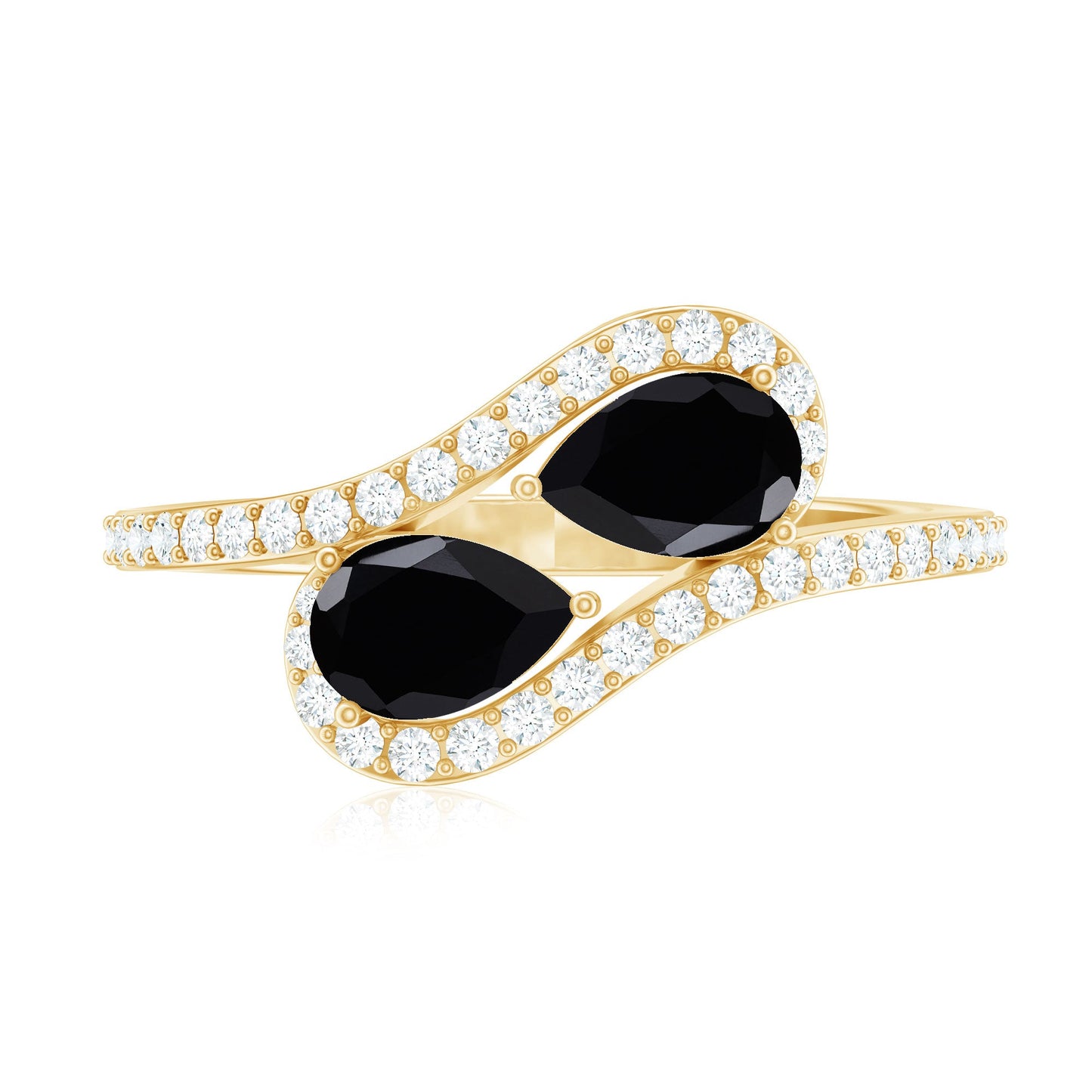 6X8mm Pear Cut Black Onyx Two Stone Engagement Ring with Diamond