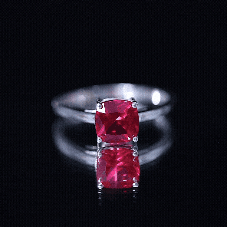 8 MM Cushion Cut Created Ruby Solitaire Ring
