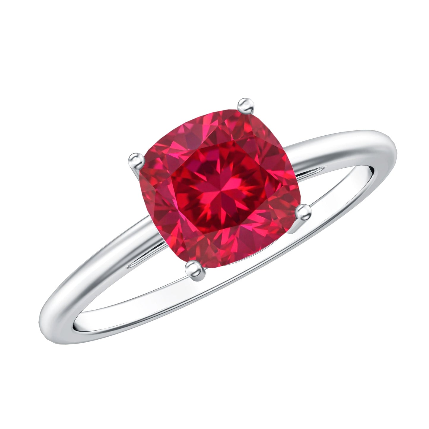 8 MM Cushion Cut Created Ruby Solitaire Ring
