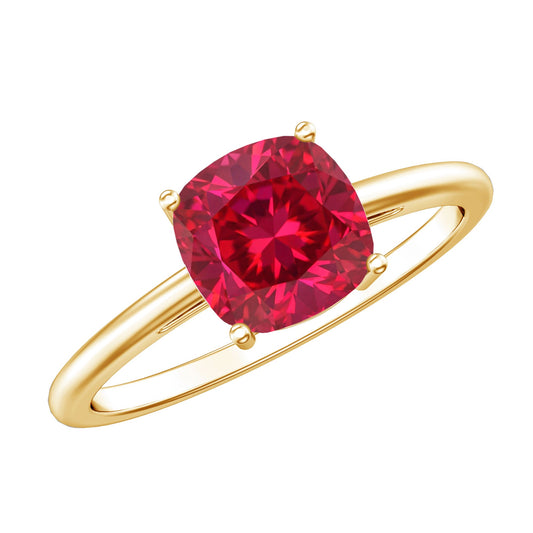 8 MM Cushion Cut Created Ruby Solitaire Ring