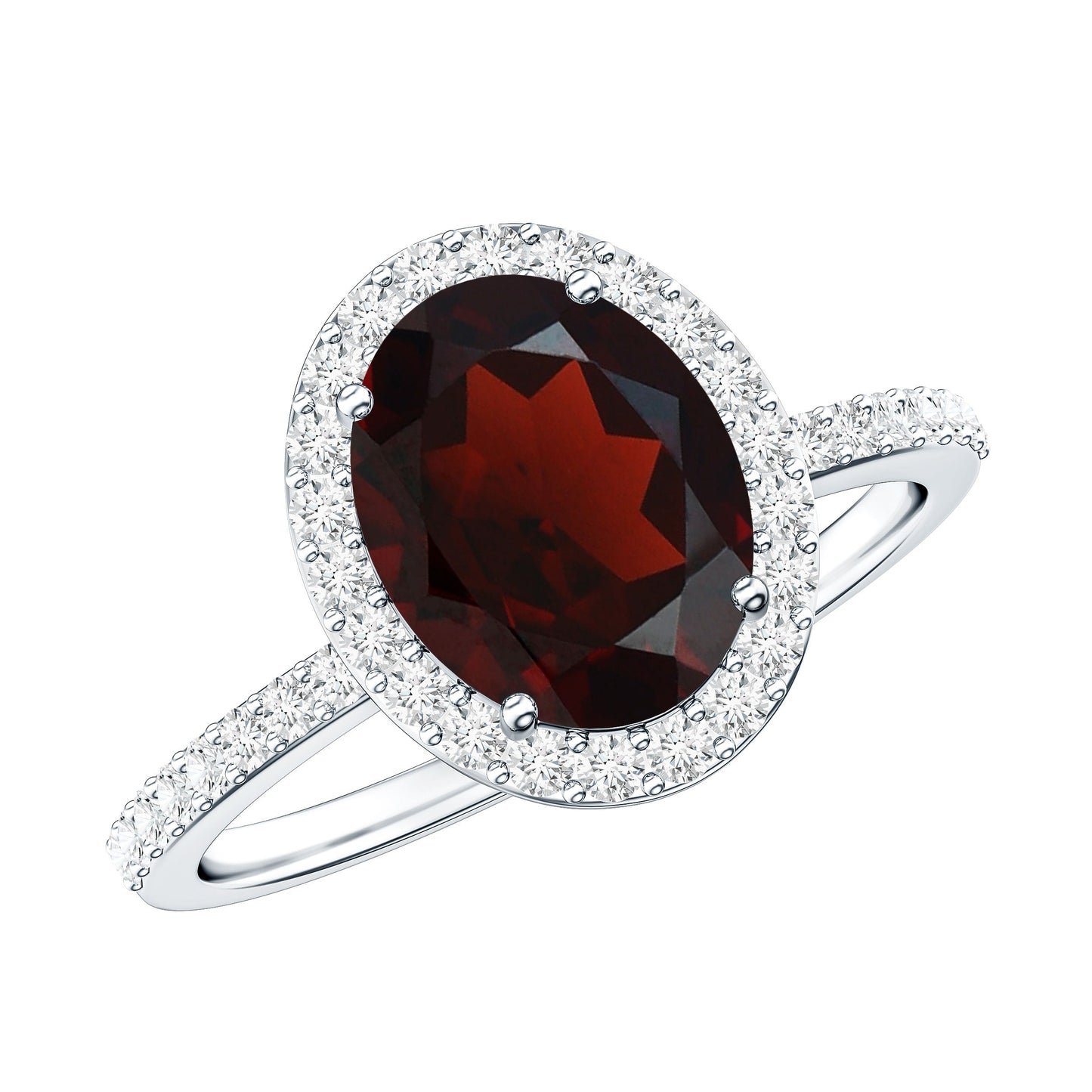 Certified Real 8X10mm Garnet Oval Engagement Ring with Diamond Halo