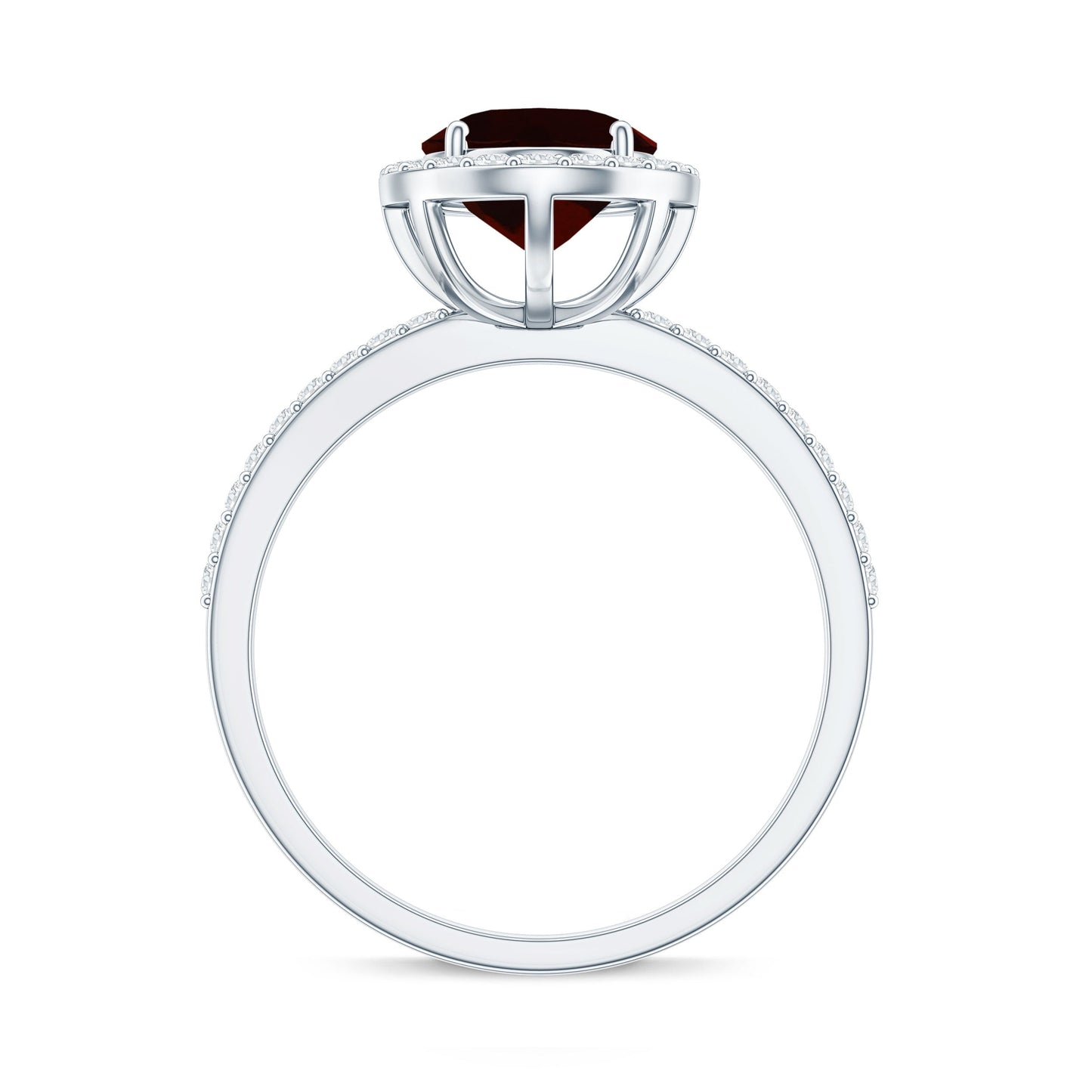 Certified Real 8X10mm Garnet Oval Engagement Ring with Diamond Halo