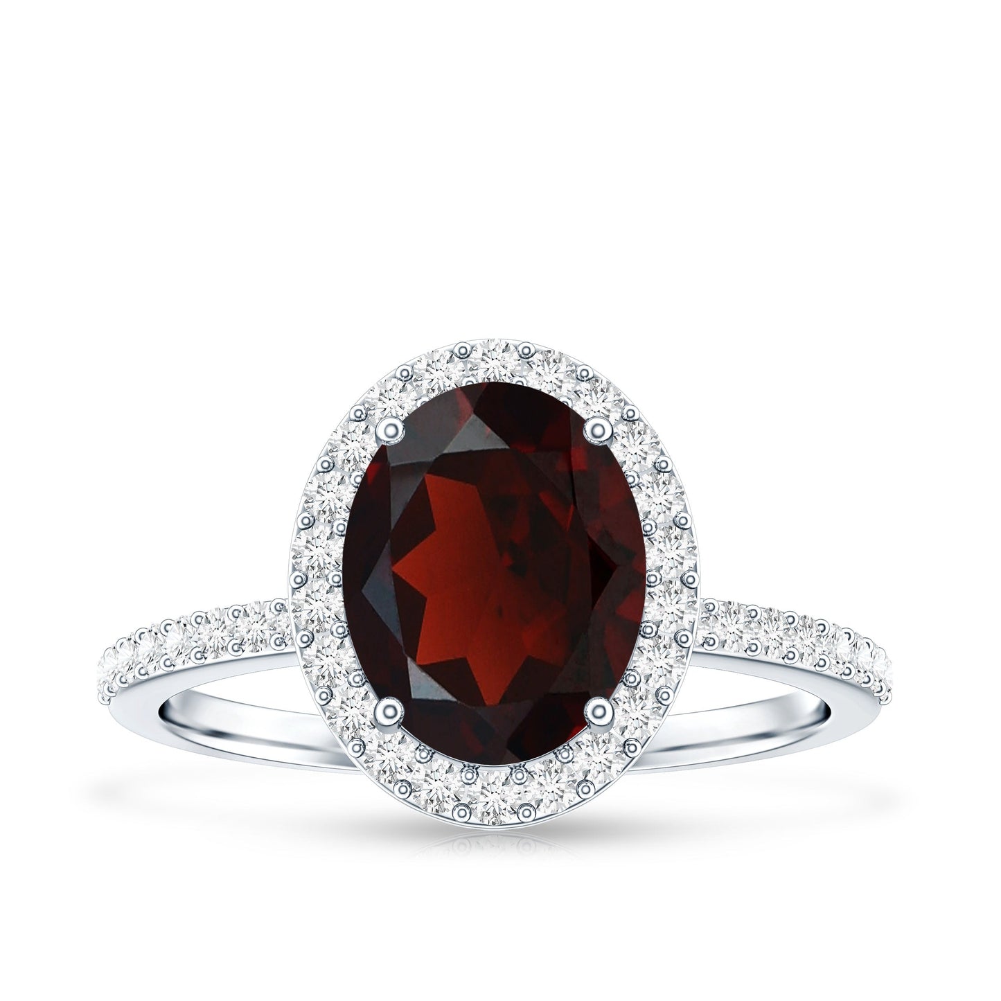 Certified Real 8X10mm Garnet Oval Engagement Ring with Diamond Halo