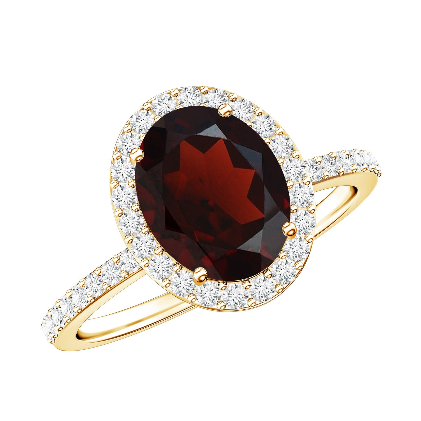 Certified Real 8X10mm Garnet Oval Engagement Ring with Diamond Halo