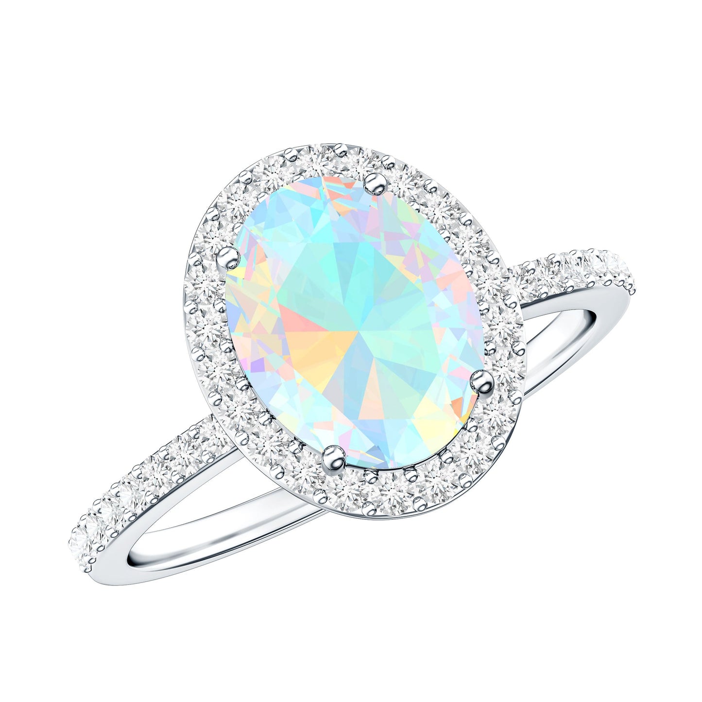 Certified Real 8X10 mm Ethiopian Opal Engagement Ring with Diamond Halo