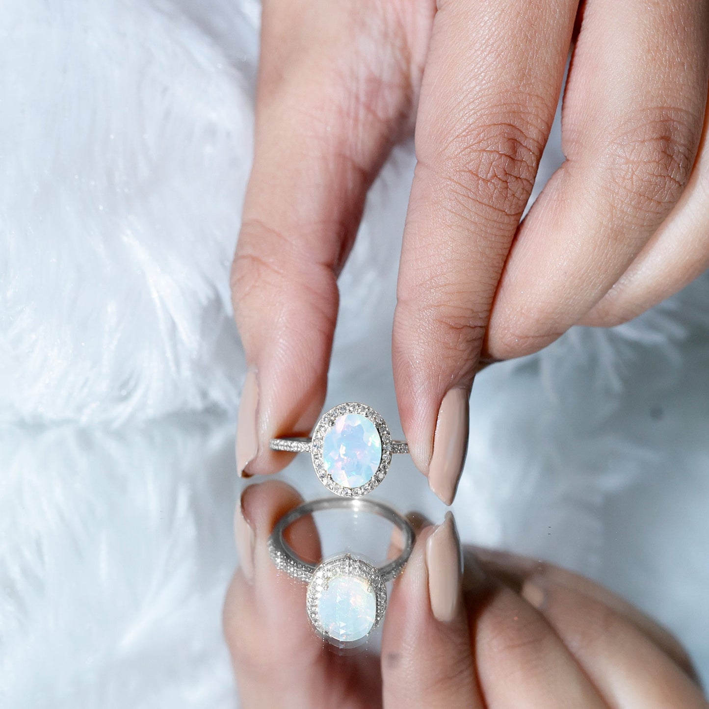 Certified Real 8X10 mm Ethiopian Opal Engagement Ring with Diamond Halo