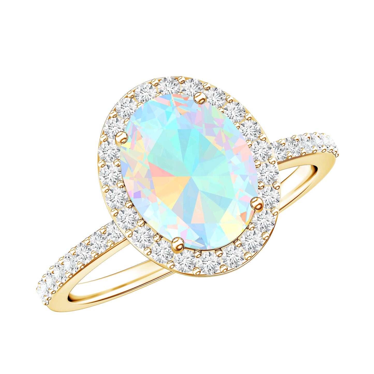Certified Real 8X10 mm Ethiopian Opal Engagement Ring with Diamond Halo