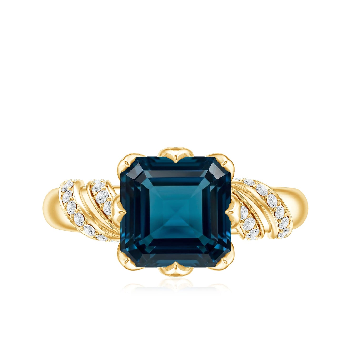 8mm Asscher Cut London Blue Topaz Designer Solitaire Engagement Ring
