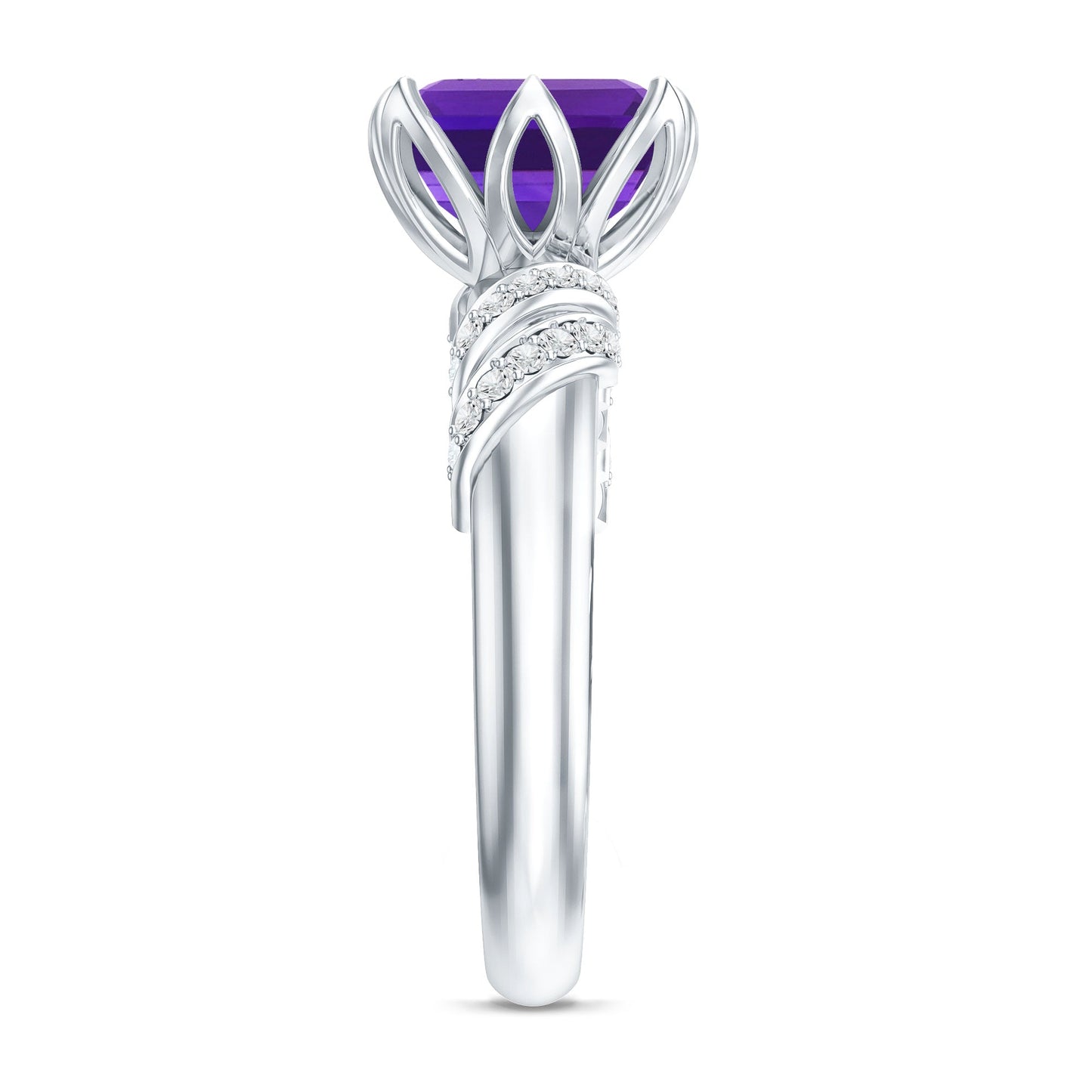 Asscher Cut Amethyst Designer Engagement Ring with Diamond