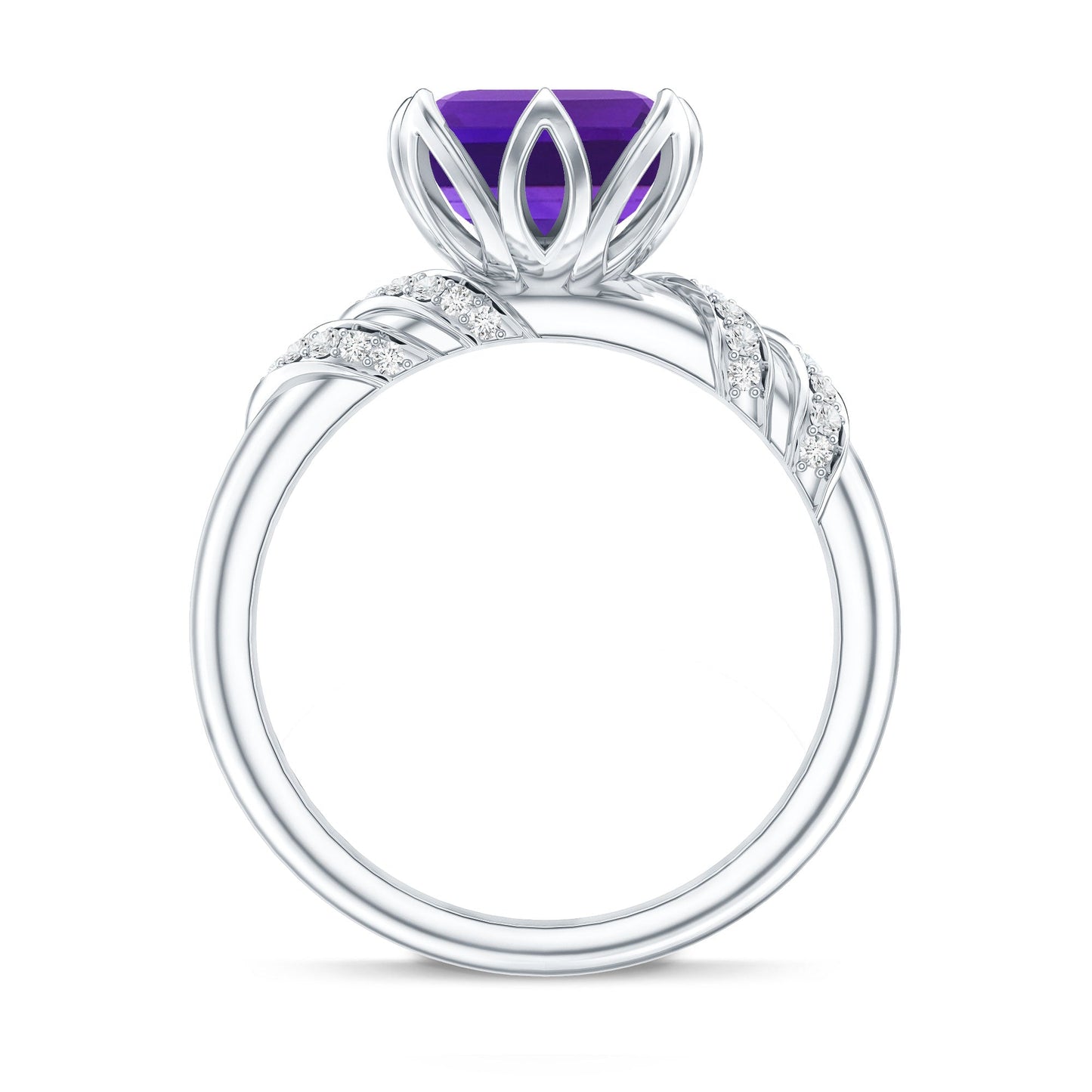 Asscher Cut Amethyst Designer Engagement Ring with Diamond