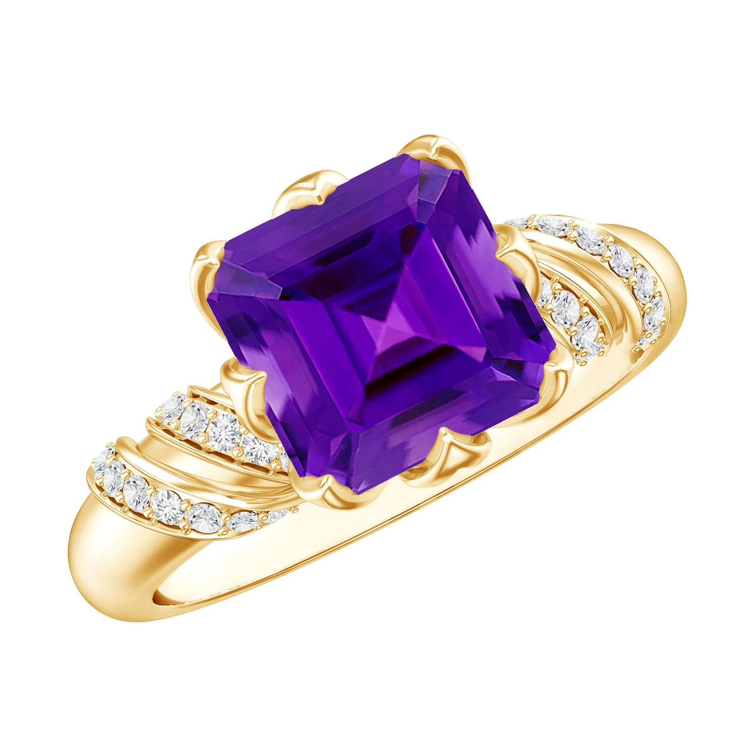 Asscher Cut Amethyst Designer Engagement Ring with Diamond