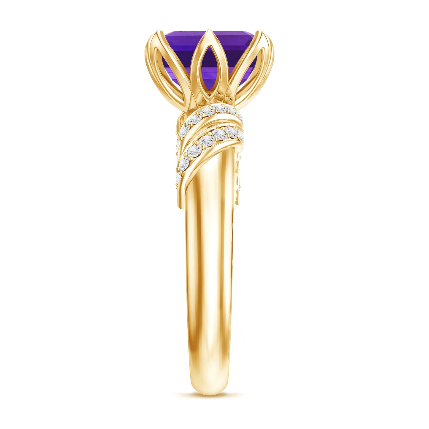 Asscher Cut Amethyst Designer Engagement Ring with Diamond