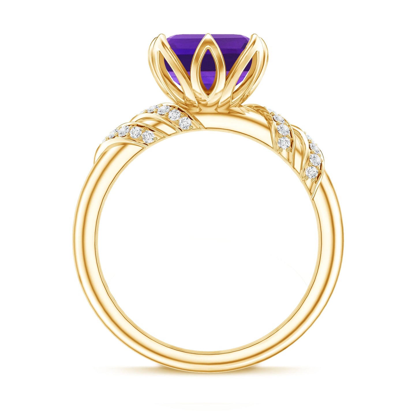 Asscher Cut Amethyst Designer Engagement Ring with Diamond