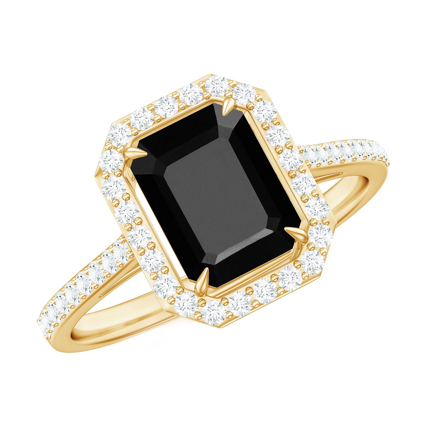 1.6 Carat Lab Grown Black and White Diamond Emerald Cut Engagement Ring with Halo