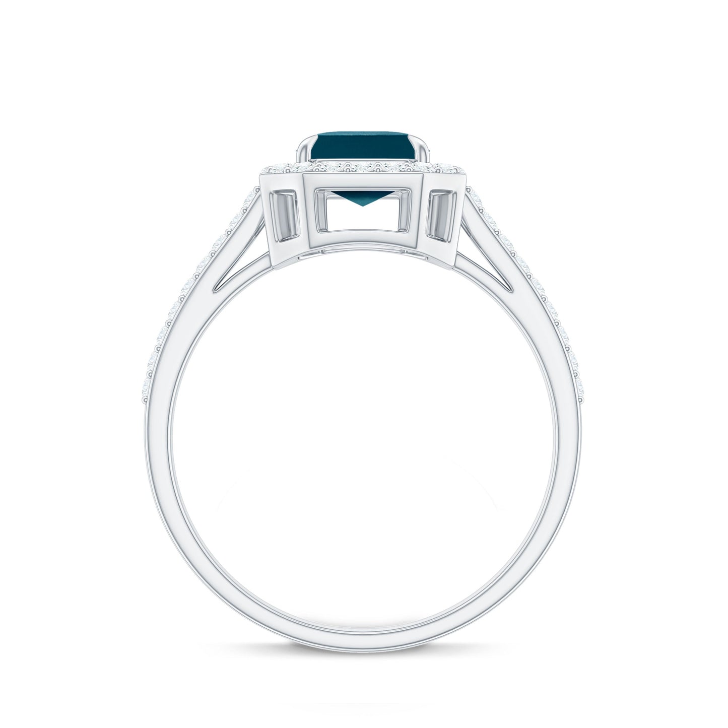 Emerald Cut London Blue Topaz Engagement Ring with Diamond Halo
